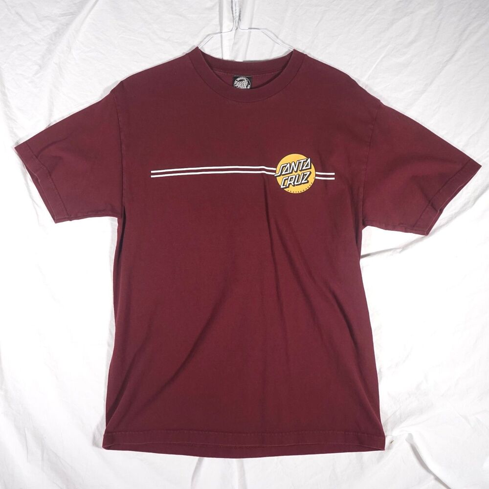 Santa Cruz Logo T-Shirt Maroon Yellow Skate Fits Mens Medium